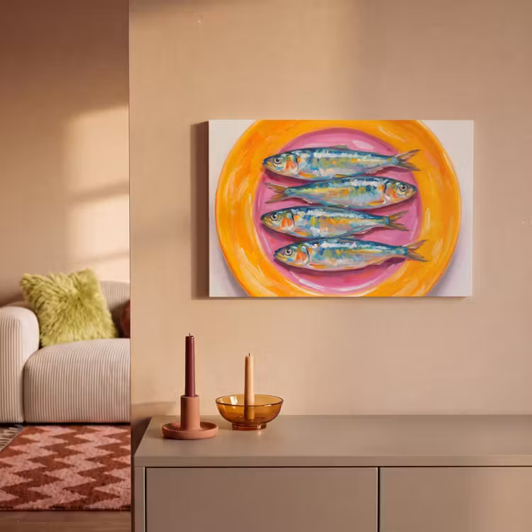 Vis - Vier - Eten - Modern - Kleurrijk canvas 2cm klein -sfeer1