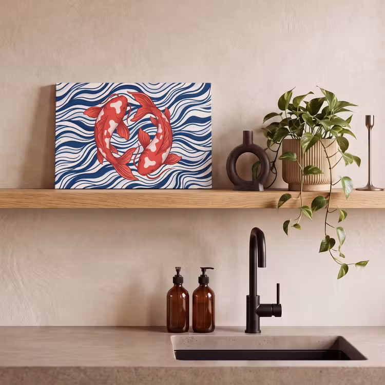 Vis - Water - Natuur - Illustratie - Rood canvas 2cm klein -sfeer3