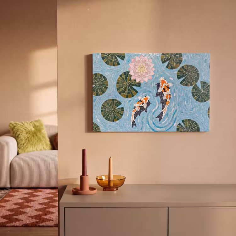 Vis - Water - Natuur - Mozaïek - Blauw canvas 2cm klein -sfeer1