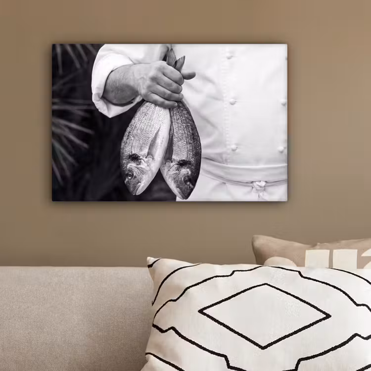 Vissen - Chef - Zwart - Wit canvas 2cm klein -sfeer3