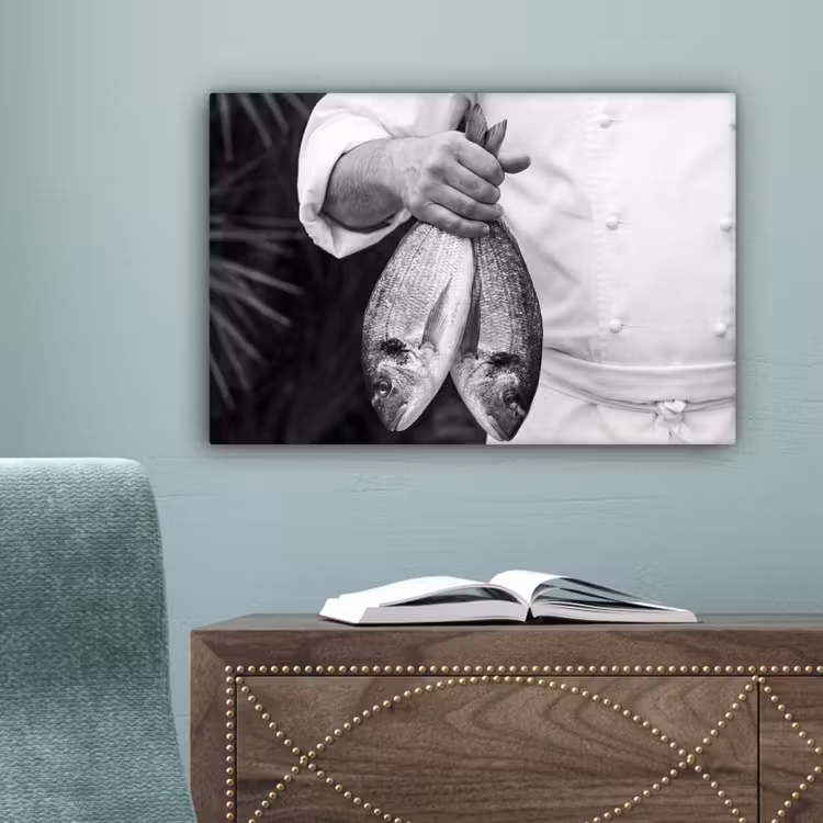Vissen - Chef - Zwart - Wit canvas 2cm klein -sfeer4