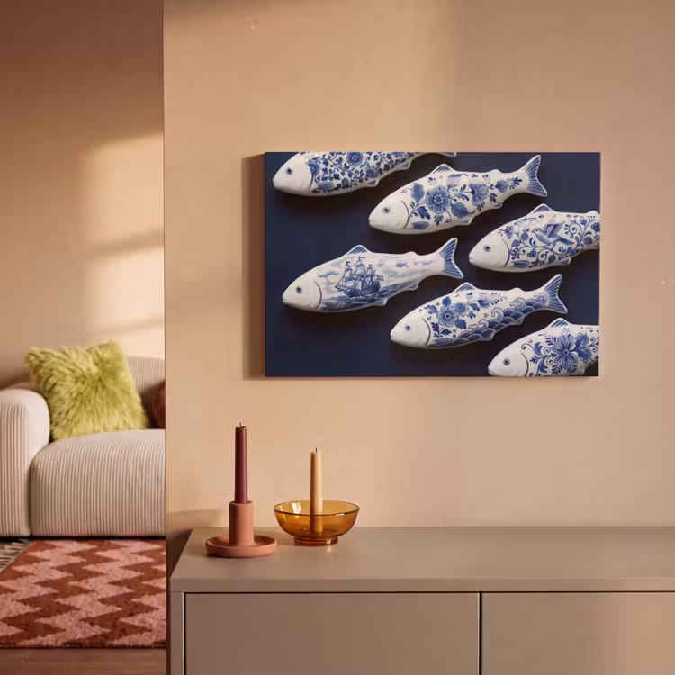 Vissen - Delfts - Blauw - Keramiek canvas 2cm klein -sfeer1