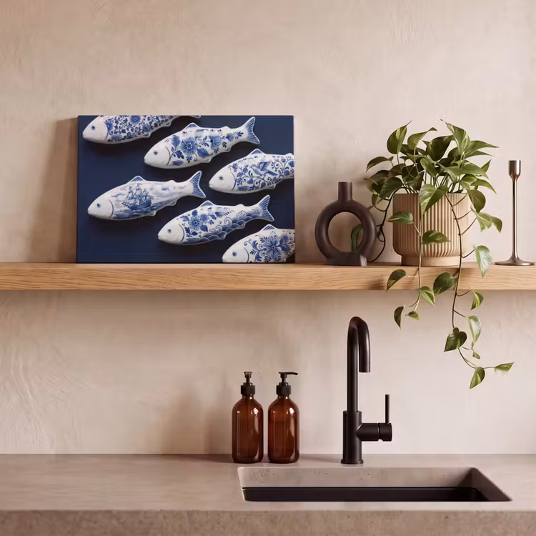 Vissen - Delfts - Blauw - Keramiek canvas 2cm klein -sfeer3