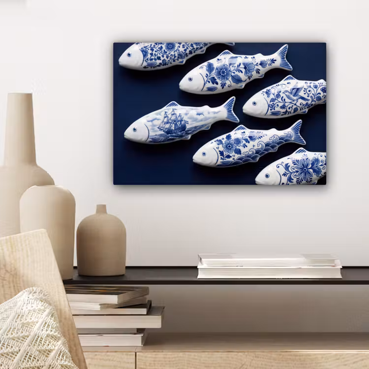 Vissen - Delfts - Blauw - Keramiek canvas 2cm klein -sfeer6