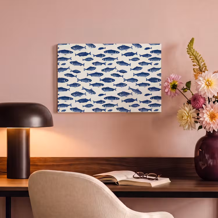 Vissen - Patroon - Blauw - Wit canvas 2cm klein 34 -sfeer4