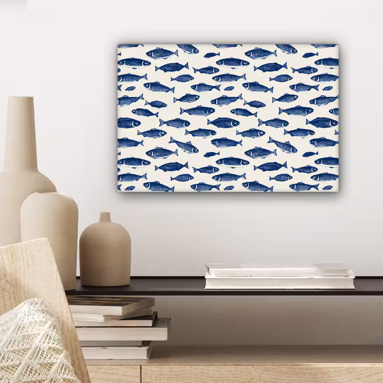 Vissen - Patroon - Blauw - Wit canvas 2cm klein 34 -sfeer6