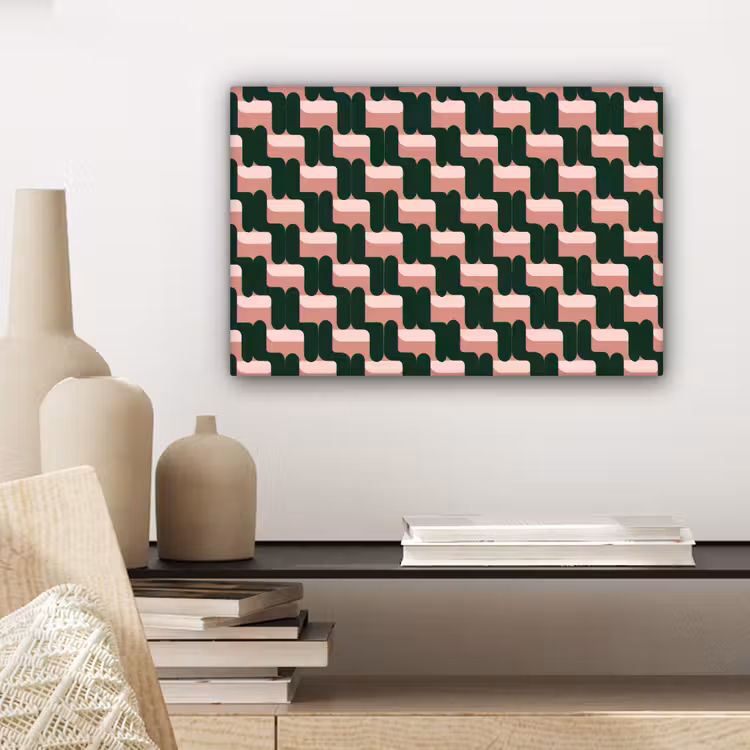 Vlechtpatroon - Groen - Roze - Geometrisch canvas 2cm klein 34 -sfeer6