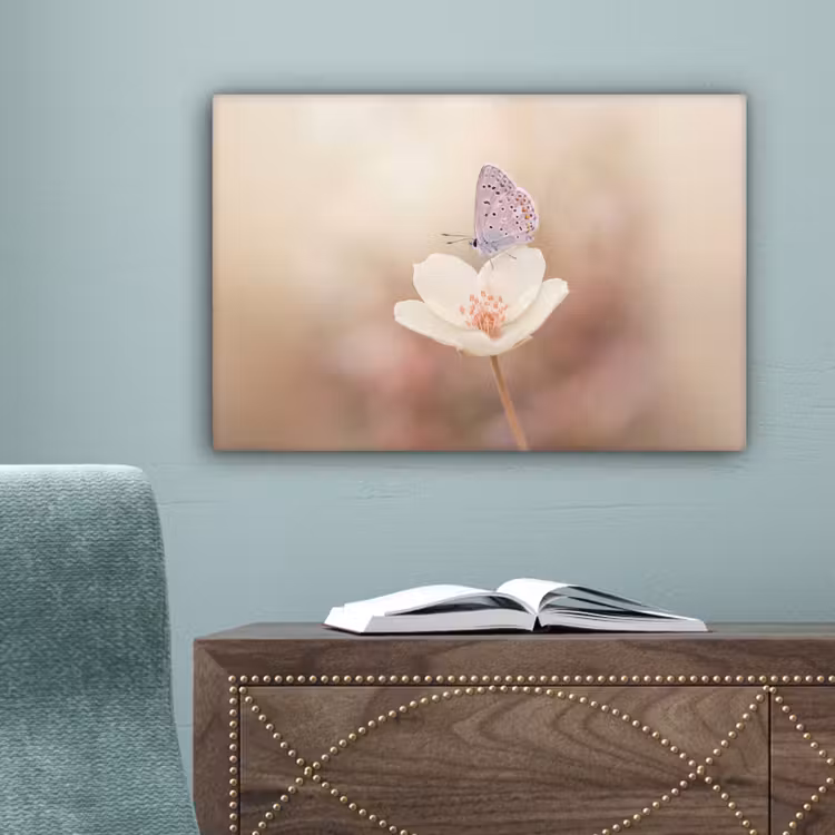 Vlinder - Bloem - Blauw canvas 2cm klein -sfeer4