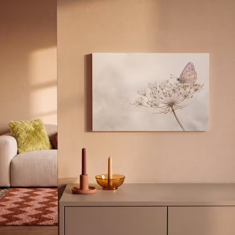 Vlinder - Bloem -Natuur - Beige canvas 2cm klein -sfeer1