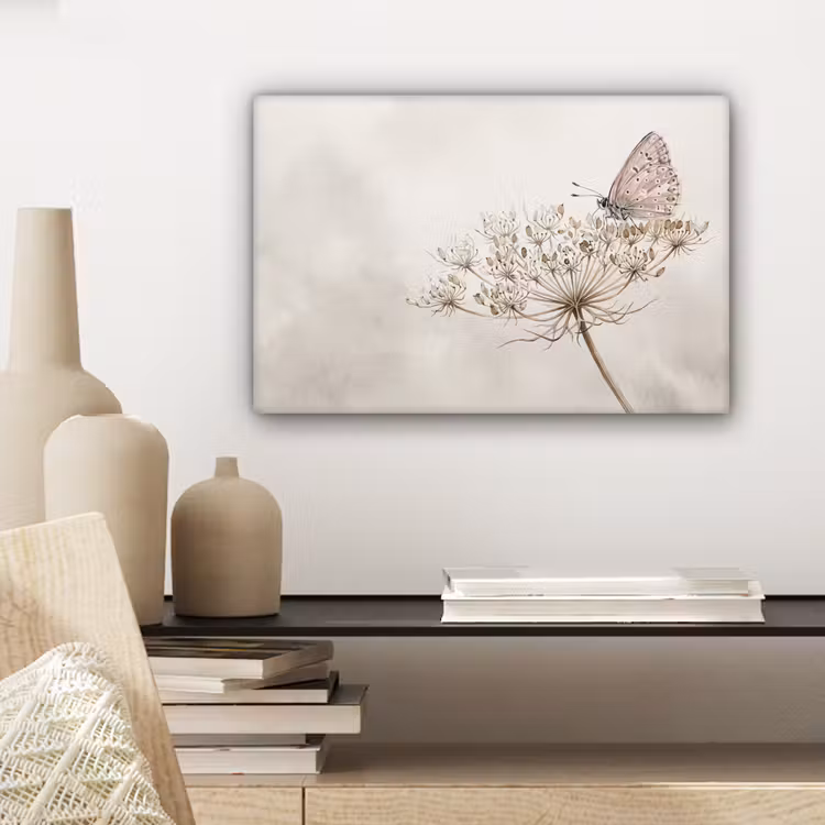 Vlinder - Bloem -Natuur - Beige canvas 2cm klein -sfeer6