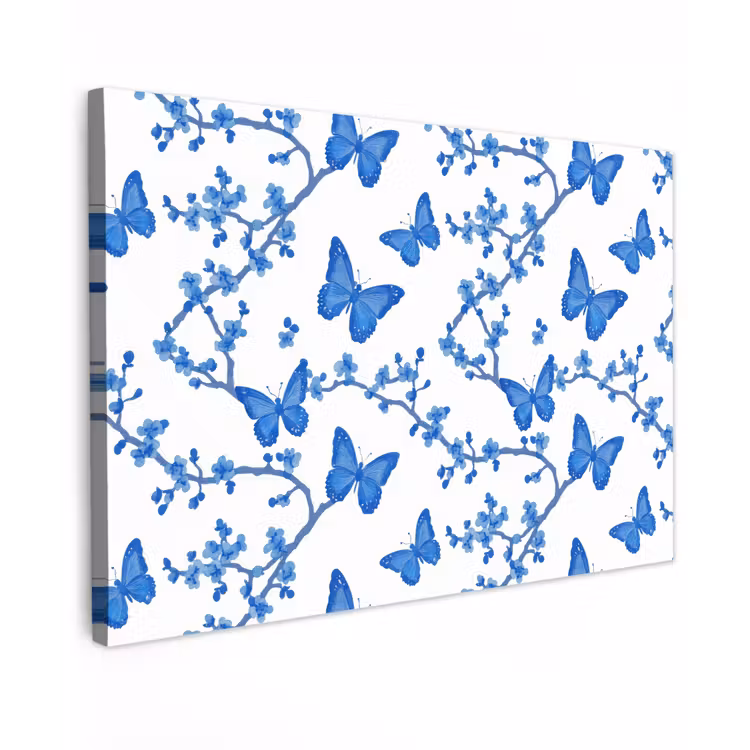 Vlinder - Bloemen - Blauw canvas 2cm klein 34 -z3d