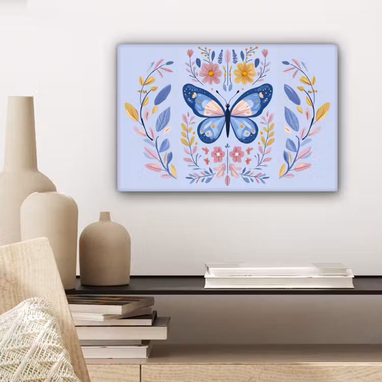 Vlinder - Lichtblauw - Sierlijk - Bloemen canvas 2cm klein -sfeer6