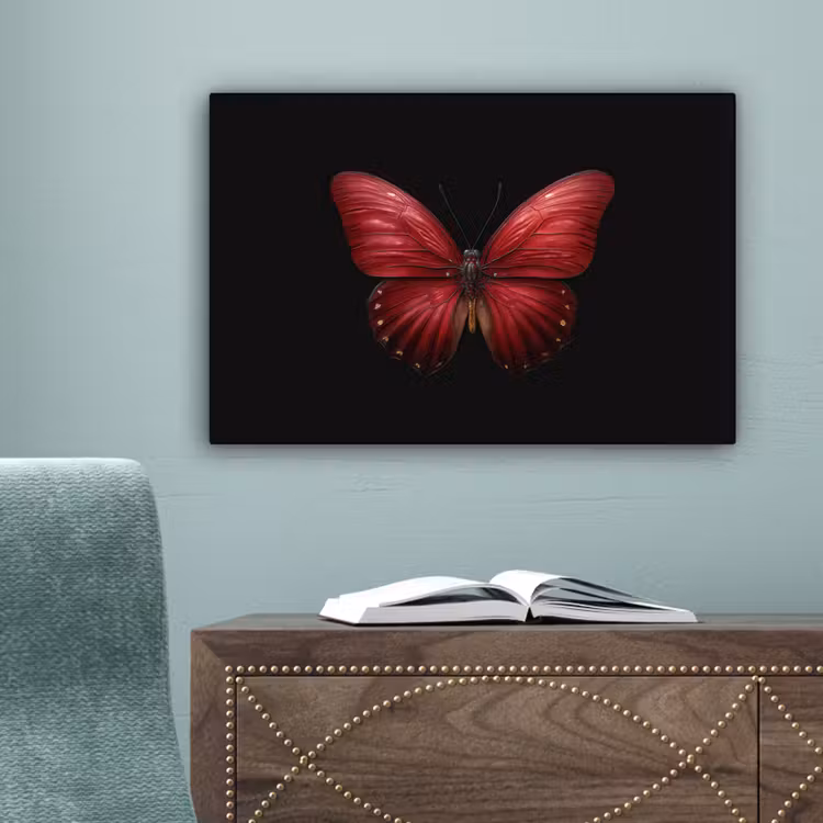 Vlinder - Rood - Minimalistisch canvas 2cm klein -sfeer4
