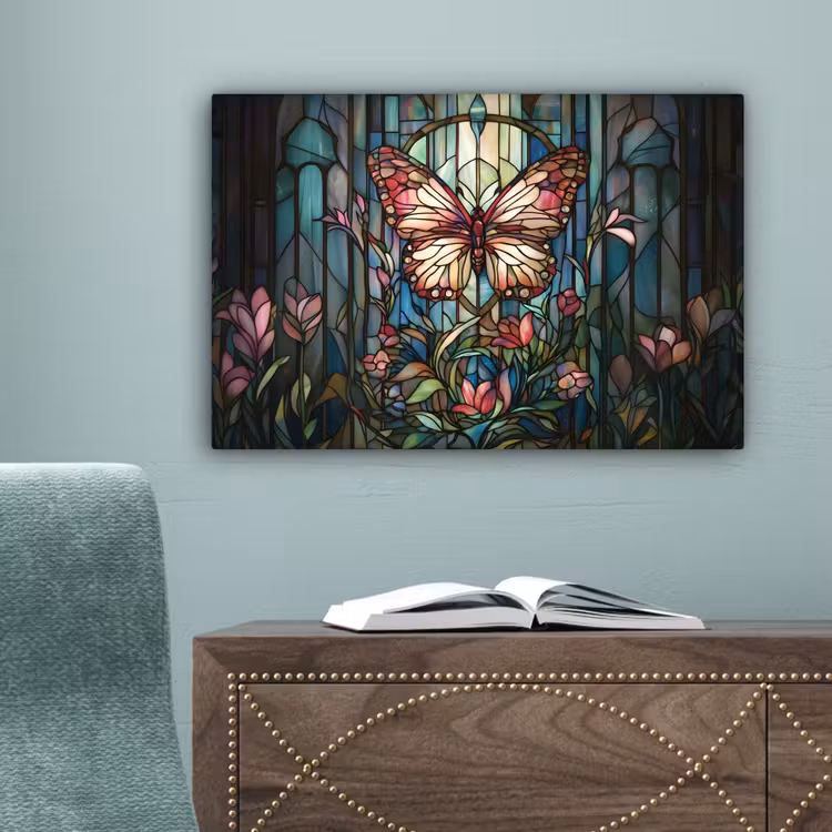 Vlinder - Roze - Bloemen - Bladeren canvas 2cm klein -sfeer4