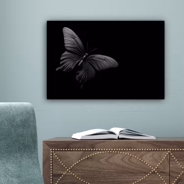 Vlinder - Zwart - Insect - Dieren canvas 2cm klein -sfeer4