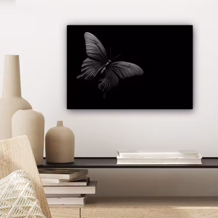 Vlinder - Zwart - Insect - Dieren canvas 2cm klein -sfeer6