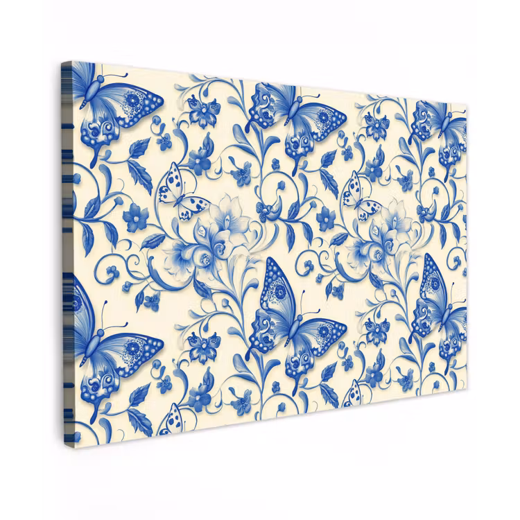 Vlinders - Bloemen - Blauw - Botanisch canvas 2cm klein 34 -z3d
