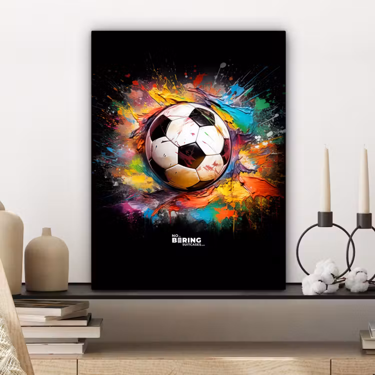 Voetbal omringd door verfklodders canvas 2cm klein -sfeer6