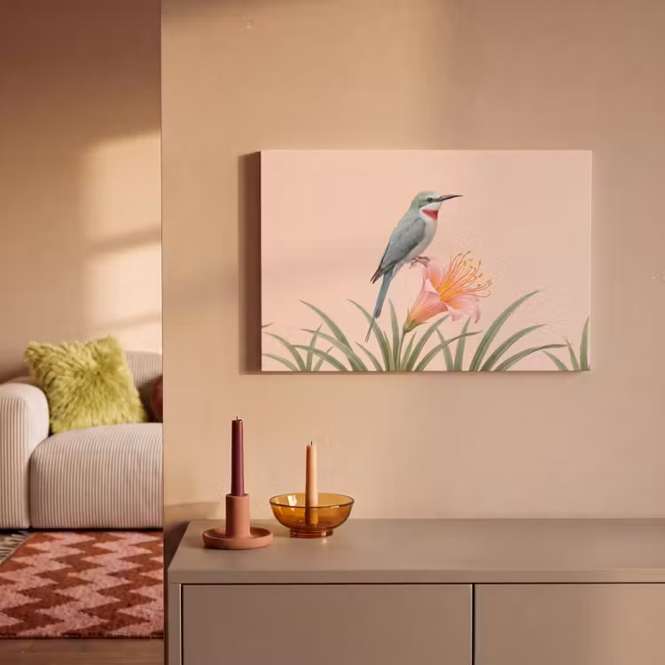 Vogel - Bloem - Natuur - Roze canvas 2cm klein -sfeer1