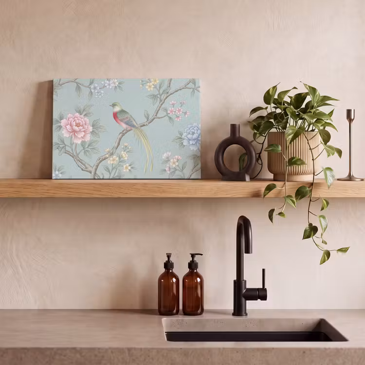 Vogel - Bloemen - Kleurrijk canvas 2cm klein -sfeer3
