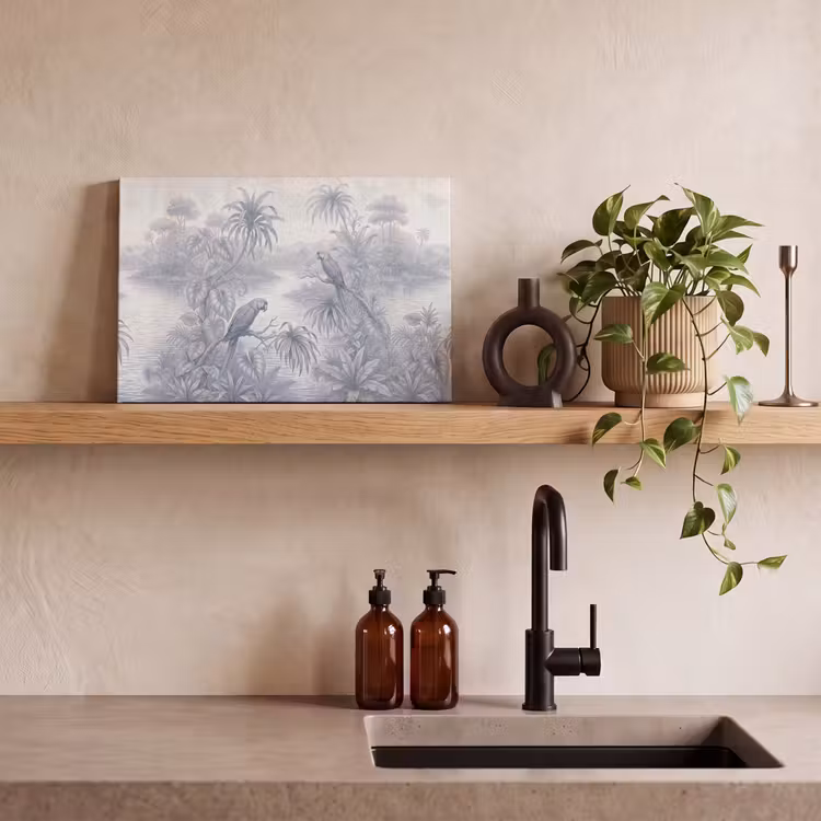 Vogel - Rivier - Tropisch - Illustratie - Blauw canvas 2cm klein -sfeer3