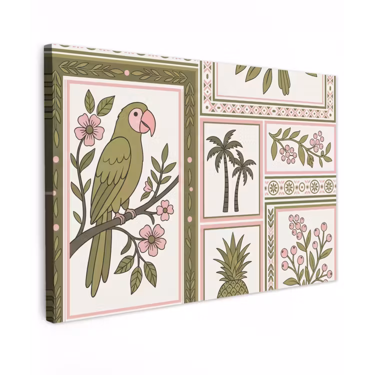 Vogel - Tropisch - Patroon - Decoratief - Groen canvas 2cm klein -z3d