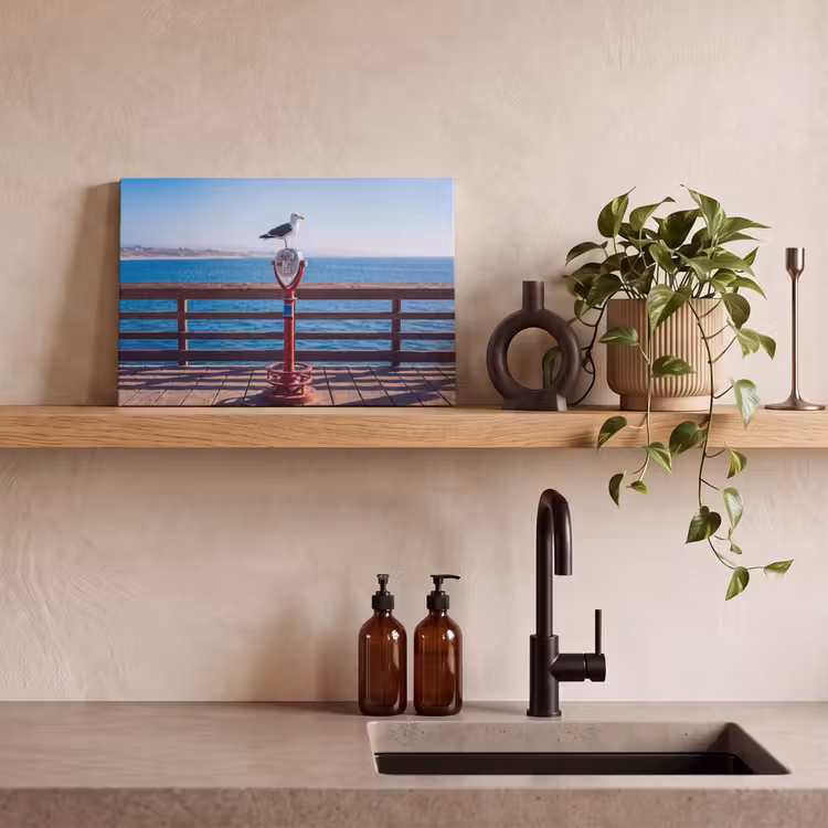 Vogel - Verrekijker - Kust - Zee - Blauw canvas 2cm klein -sfeer3