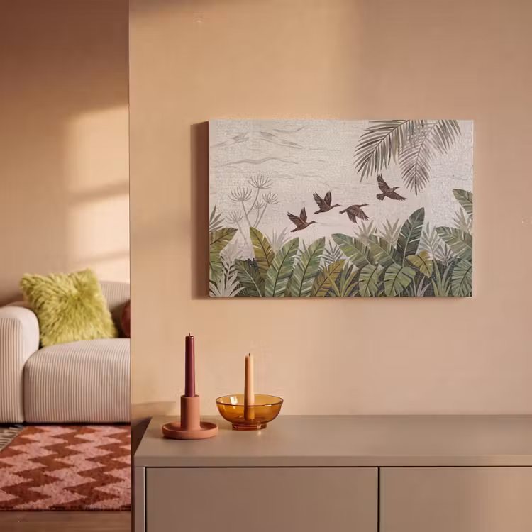 Vogel - Vliegend - Tropisch - Mozaïek - Groen canvas 2cm klein -sfeer1