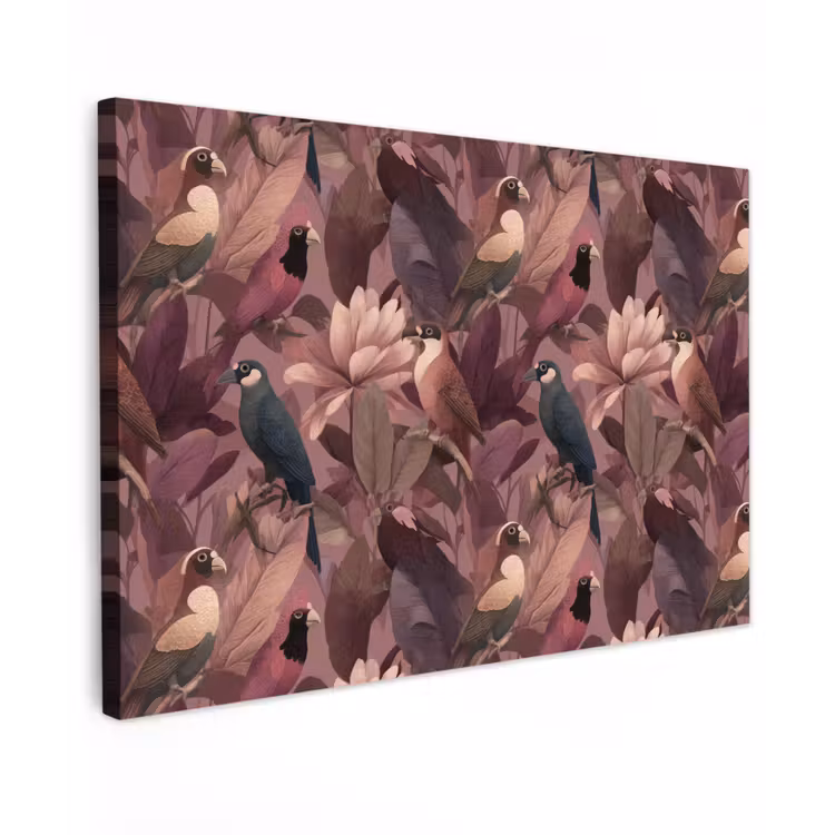 Vogels - Bladeren - Roze canvas 2cm klein 34 -z3d
