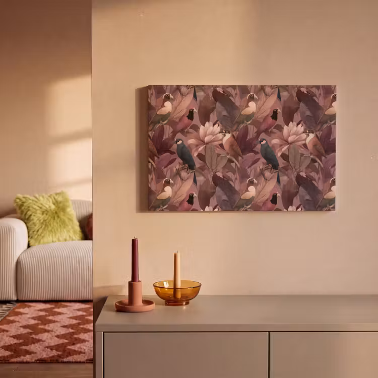 Vogels - Bladeren - Roze canvas 2cm klein 34 -sfeer1