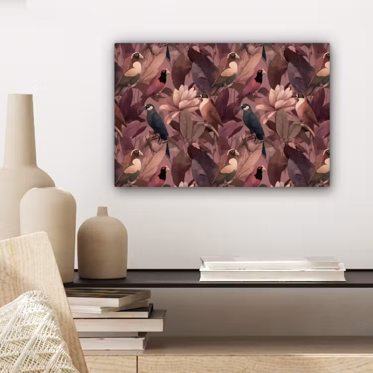 Vogels - Bladeren - Roze canvas 2cm klein 34 -sfeer6