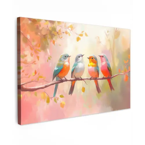 Vogels - Kleurrijk - Tak canvas 2cm klein -z3d