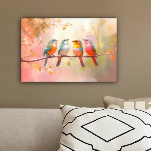 Vogels - Kleurrijk - Tak canvas 2cm klein -sfeer3