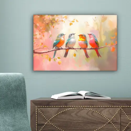 Vogels - Kleurrijk - Tak canvas 2cm klein -sfeer4