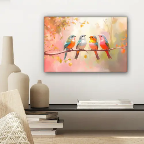 Vogels - Kleurrijk - Tak canvas 2cm klein -sfeer6