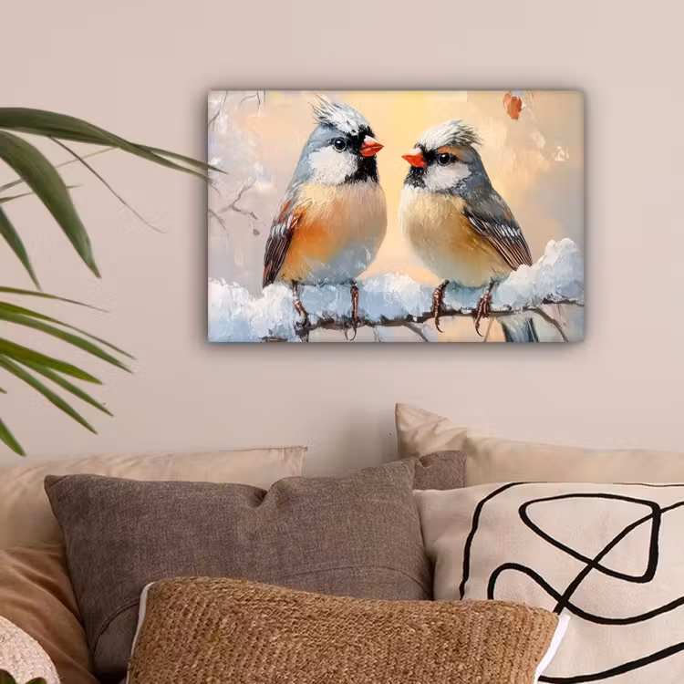Vogels - Tak - Winter - Sneeuw canvas 2cm klein -sfeer1