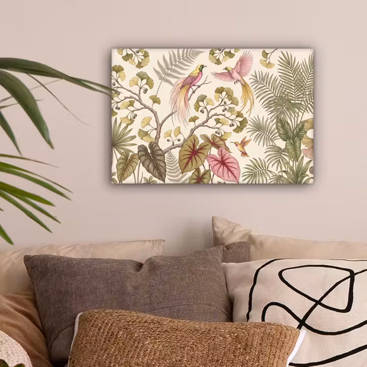 Vogels - Tropisch - Botanisch - Roze canvas 2cm klein -sfeer1