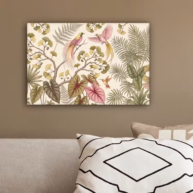 Vogels - Tropisch - Botanisch - Roze canvas 2cm klein -sfeer3