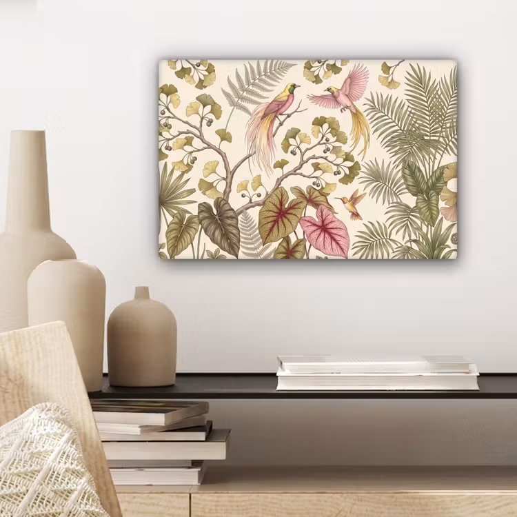 Vogels - Tropisch - Botanisch - Roze canvas 2cm klein -sfeer6