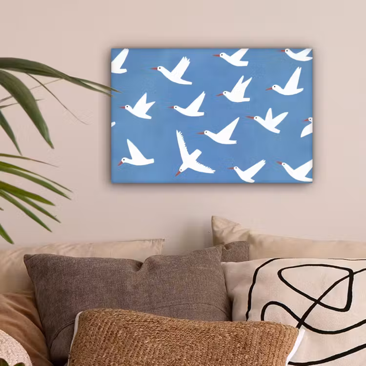 Vogels - Wit - Patroon canvas 2cm klein -sfeer1