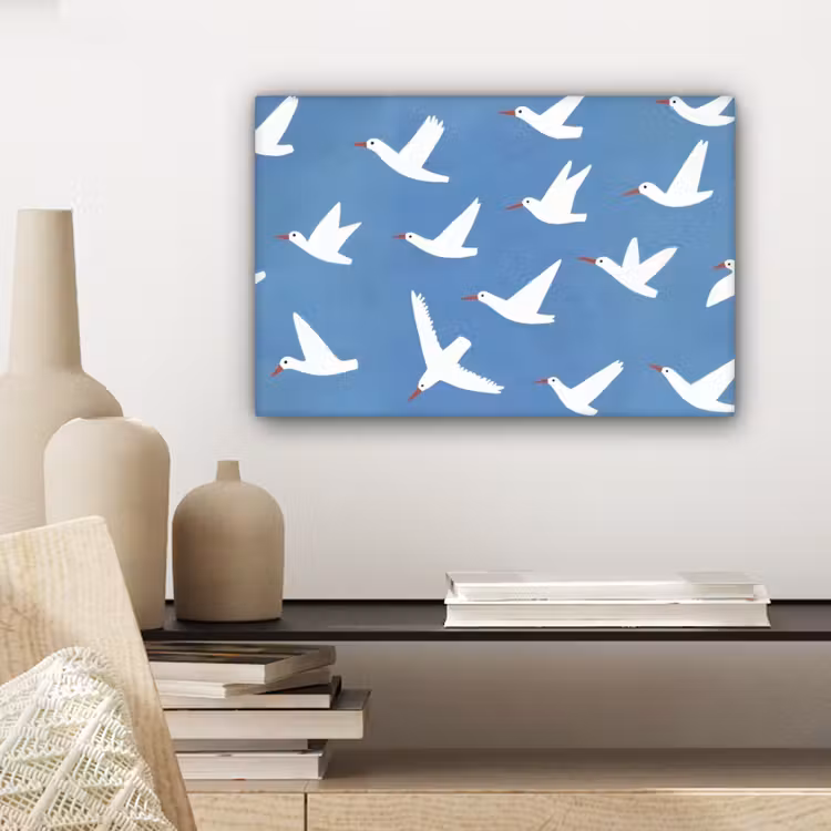 Vogels - Wit - Patroon canvas 2cm klein -sfeer6