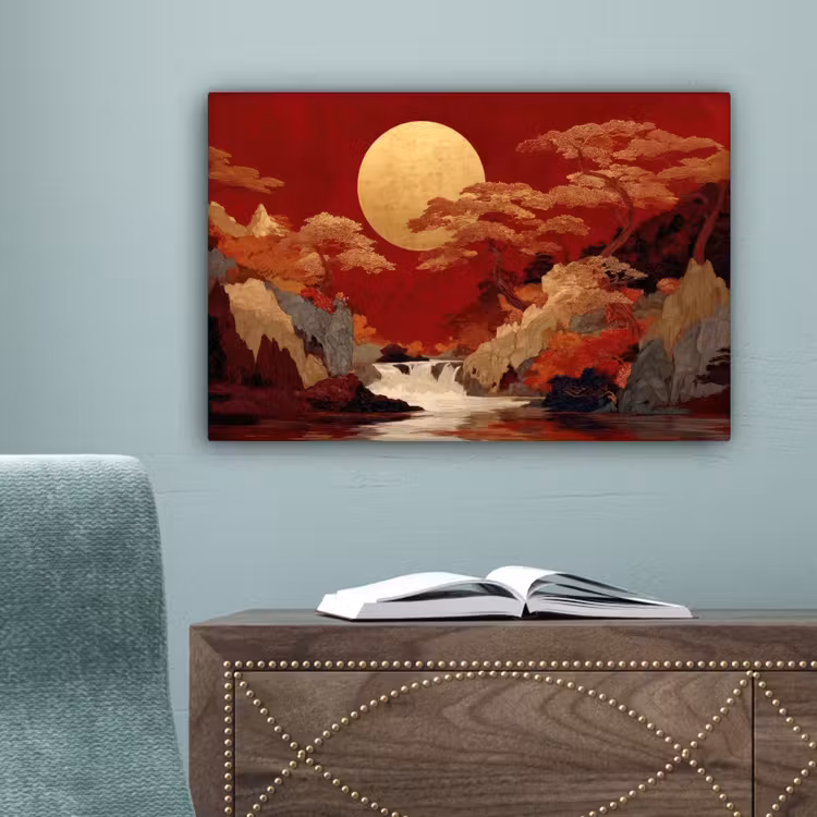 Volle maan - Landschap - Waterval canvas 2cm klein -sfeer4