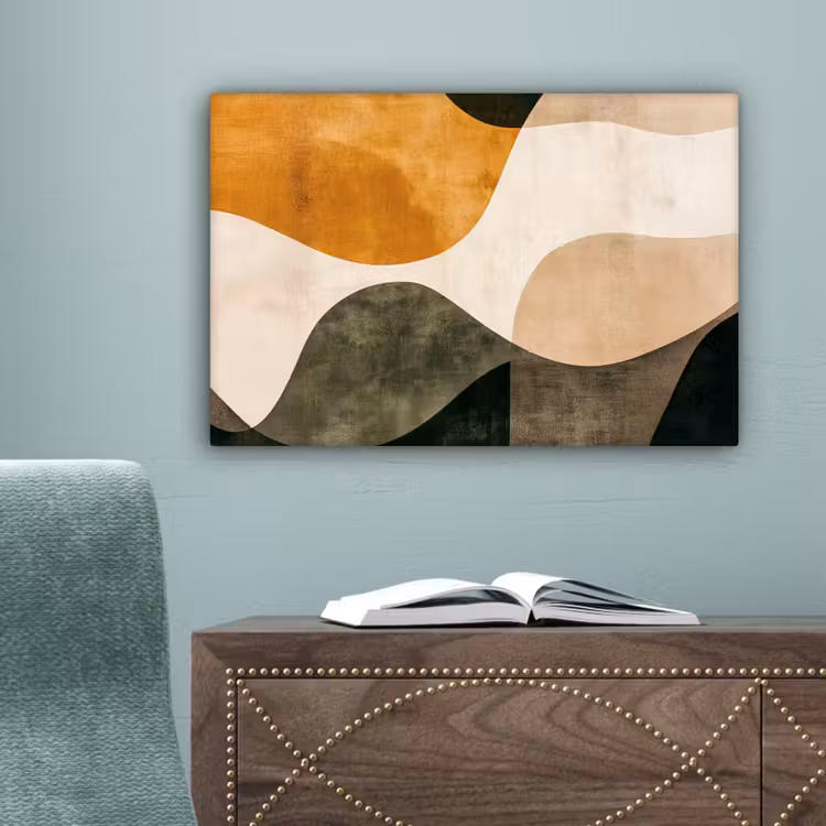 Vormen - Okergeel - Abstract canvas 2cm klein -sfeer4
