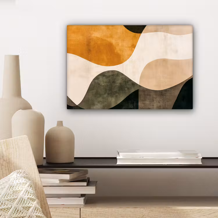 Vormen - Okergeel - Abstract canvas 2cm klein -sfeer6