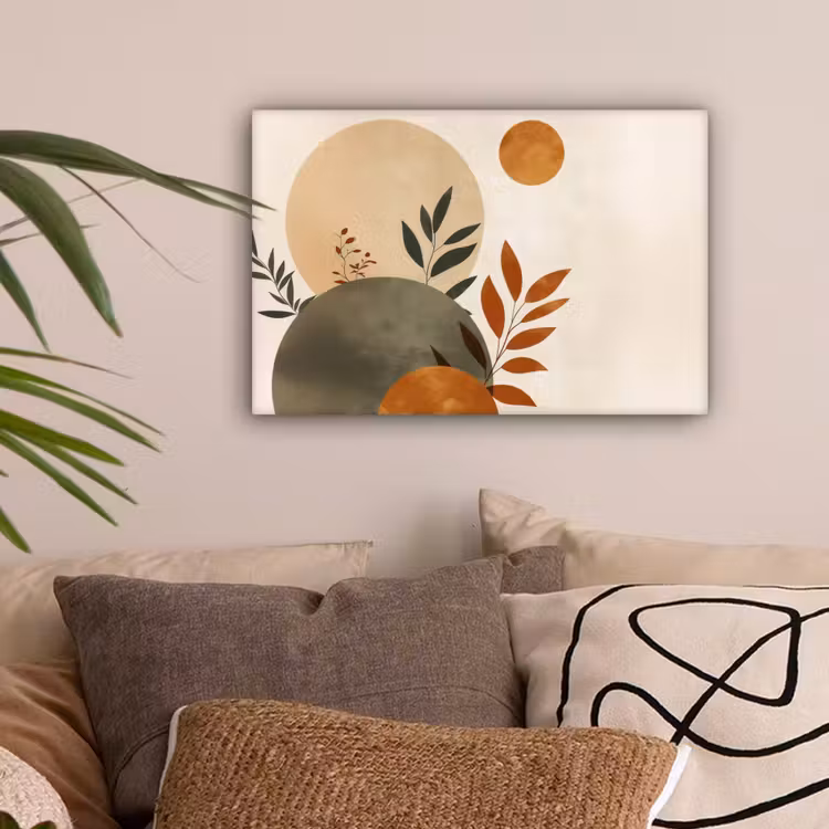 Vormen - Rond - Bladeren - Beige canvas 2cm klein -sfeer1