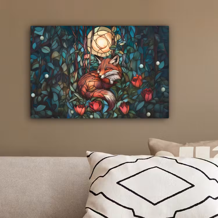Vos - Mozaïek - Bos - Maan canvas 2cm klein -sfeer3