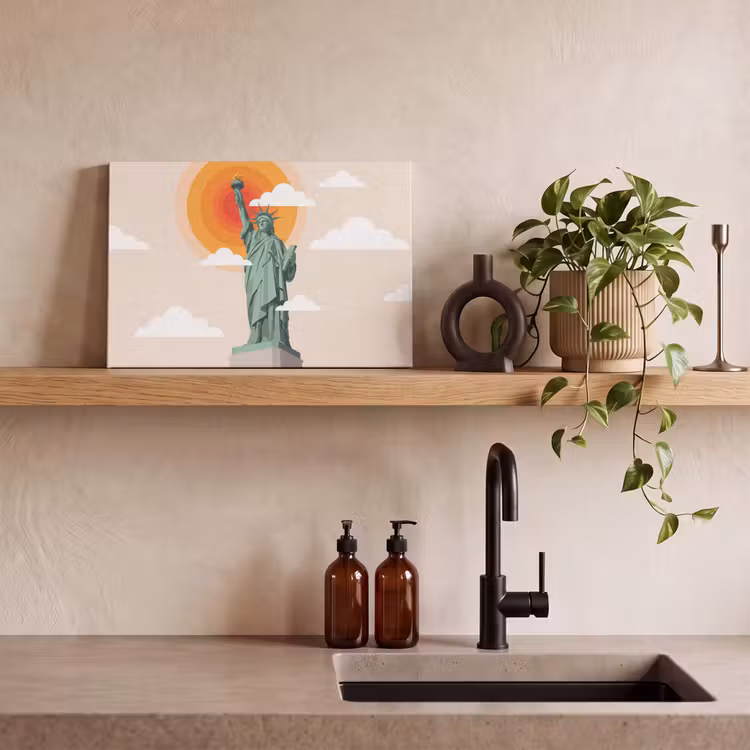 Vrijheidsbeeld - New York - Zon - Modern canvas 2cm klein -sfeer3