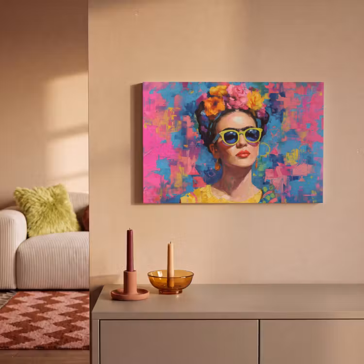 Vrolijk portret - Vrouw - Bloemenkroon canvas 2cm klein -sfeer1