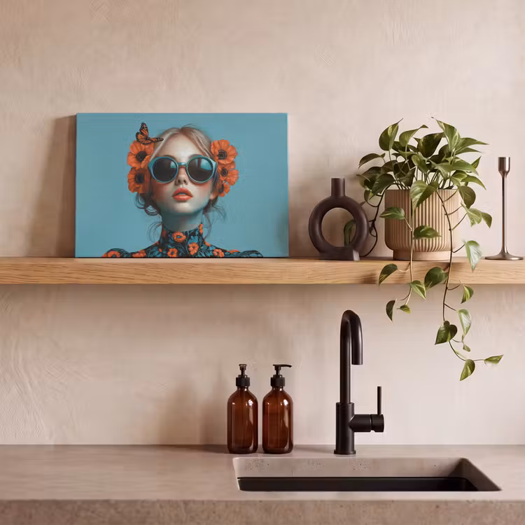 Vrouw - Blauw - Vlinder - Bloemen - Aesthetic canvas 2cm klein -sfeer3