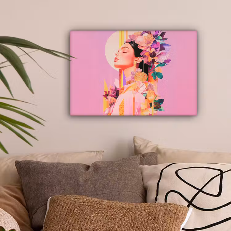 Vrouw - Bloemen - Paars - Abstract canvas 2cm klein -sfeer1